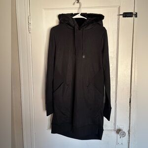 Athleta black fur lined hoodie dress, medium